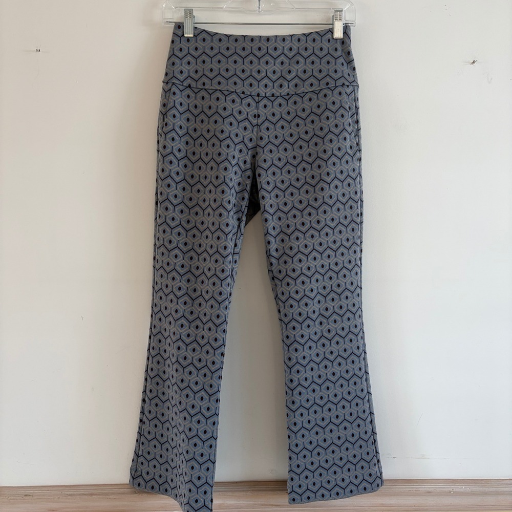 Cabi Anthropology Geometric Honeycomb Knit Flare Pant Blue Brown Pull On Trouser